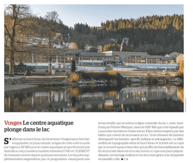 Le centre aquatique de Gérardmer dans la revue Le Moniteur